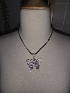 Sparkling Silver Butterfly Pendant Necklace